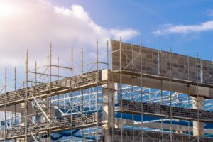 Scaffolding on a construction site causing health and safety risks